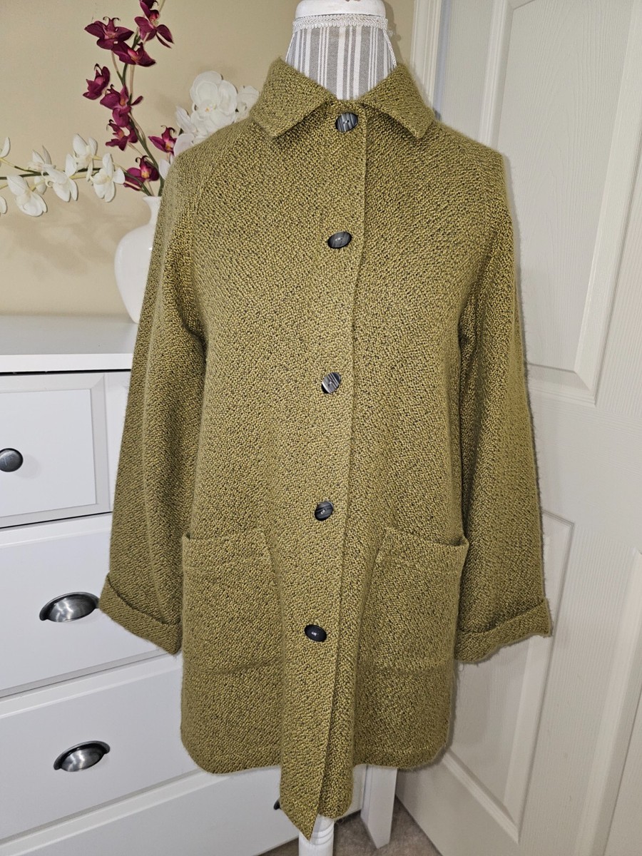 Womens Very Rare Olive Wool Blend Woven Knit Swing Coat Cardigan  XS