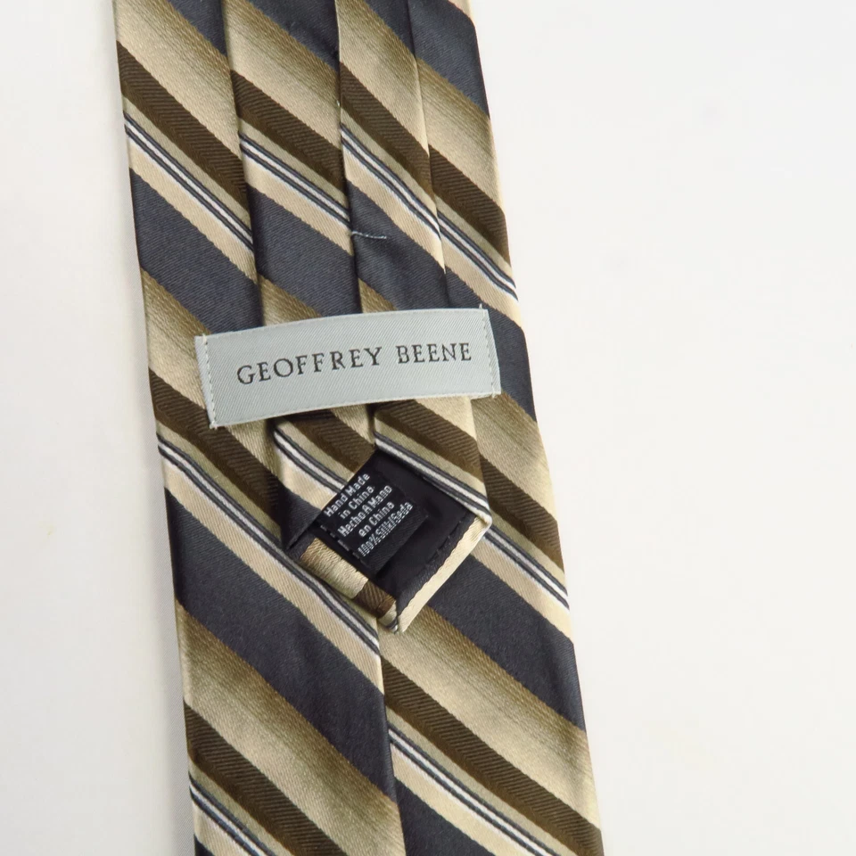 Corbata de cuello Geoffrey Beene marrón tostado gris a rayas para hombre 58x3 profesional clásica Foto 3 de 4