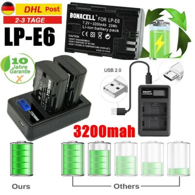 Batteria 2x 3200mAh LP-E6 Per Canon EOS 70D 60D 7D 5D Mark II III - Foto 6