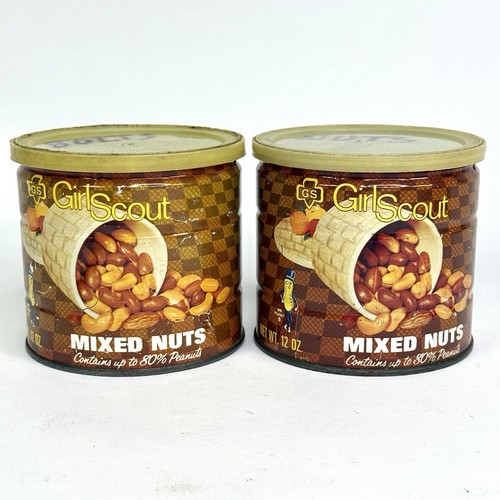Two Vintage Girl Scout Mixed Nuts 12oz. Cans - Planters - 1960's - Picture 1 of 15