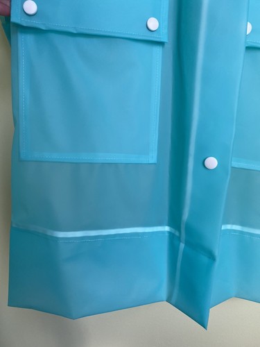 Mango Vinyl Hooded Sailor Raincoat Sz Small NWOT Blue Raglan Sleeve Armpit Went - Picture 5 of 6