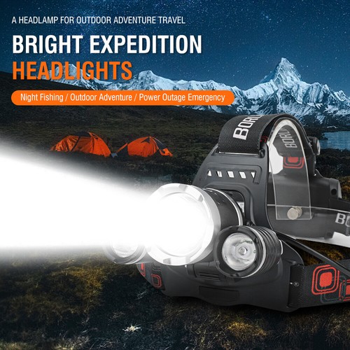 BORUiT LED Headlamp USB Rechargeable Head Torch Headlight Light Lamp Flashlight - Picture 36 of 46
