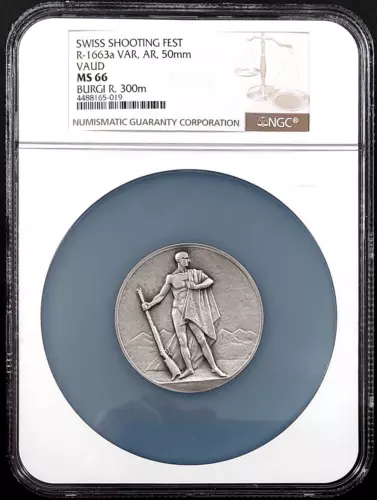 Swiss Shooting Fest Medal, R-1663a VAR, AR, 50 mm, Vaud, MS 66 by NGC!