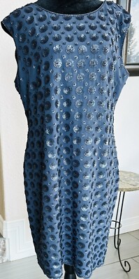 EUC Boden Limited Edition Sequin Lined Blue Grey Sleeveless Dress Size 14