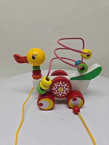 Pull Wooden Duck Toy With Beads D75