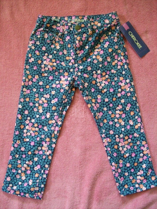 NWT Cherokee Girls Floral Print Skinny Cropped Pants Adjustable Waist Size 4