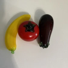 Vintage Hand Blown Glass Fruit and Vegetables Murano Style Art Deco Lot of 3 Pcs