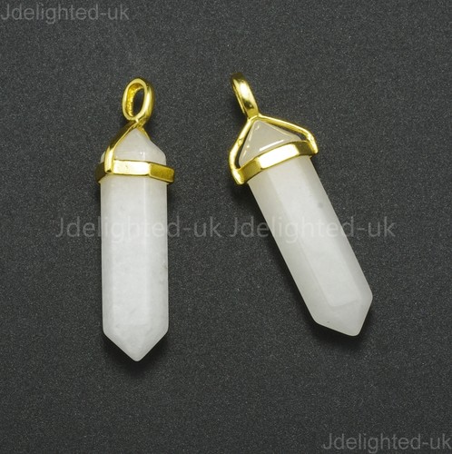 Natural Gemstone Hexagonal Point Reiki Chakra Pendant Real Leather Necklace Gold - Picture 31 of 41