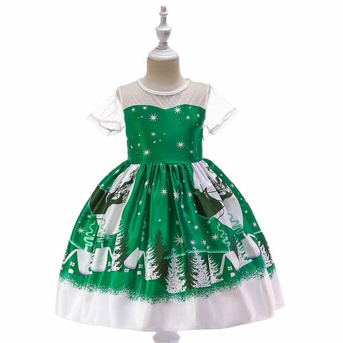 Kids Girls Christmas Santa Dresses Pageant Ball Gown Princess Xmas Tree Dress - Picture 4 of 10