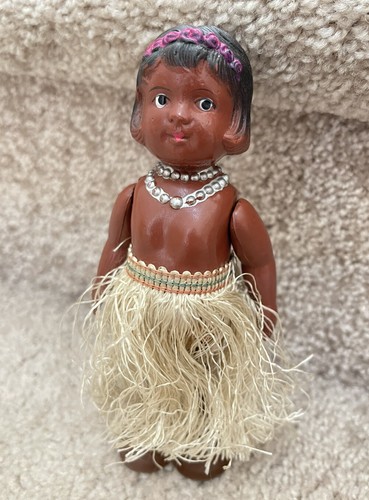 Vintage Spielzeug Hawaii Aufzieh Braun Hula Puppe Zelluloid Wiggler Besetzt Japan