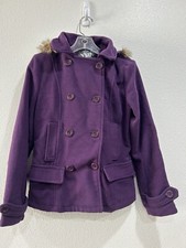 Ymi Wool Blend Hooded Purple Coat Sz Small