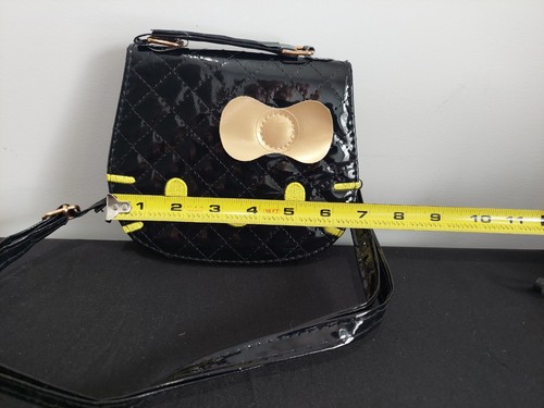 Hello Kitty Crossbody Purse Black, Gold Bow, Detachable Strap, Handle On Top - Picture 4 of 11