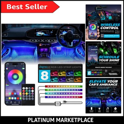 LightecUK Bluetooth LED Streifen Lichter für Auto Innenraum - App gesteuert & Musi...