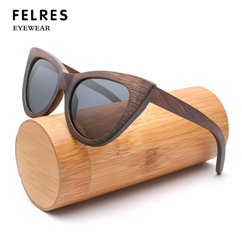 de sol polarizadas de de bambú Marrón Marco de madera Gafas de gato Nuevas | eBay