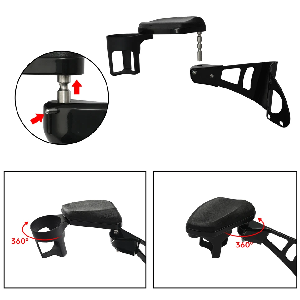 Reposabrazos de pasajero negro reposabrazos soporte para bebidas apto para Harley Road Glide 14-25 Foto 3 de 4