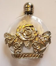 Empty Perfume Bottle Encased In Metal, Flower Design, See Description