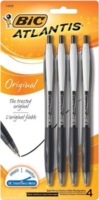 BIC Glide Atlantis Retractable Ballpoint Pens, Medium Point (1.0mm), Black, 4-ct