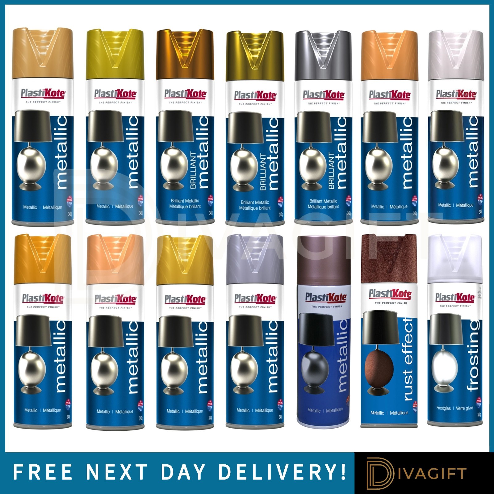 PLASTIKOTE BRILLIANT METALLIC SPRAY PAINT 400ML FOR STONE WICKER WOOD METAL NEW