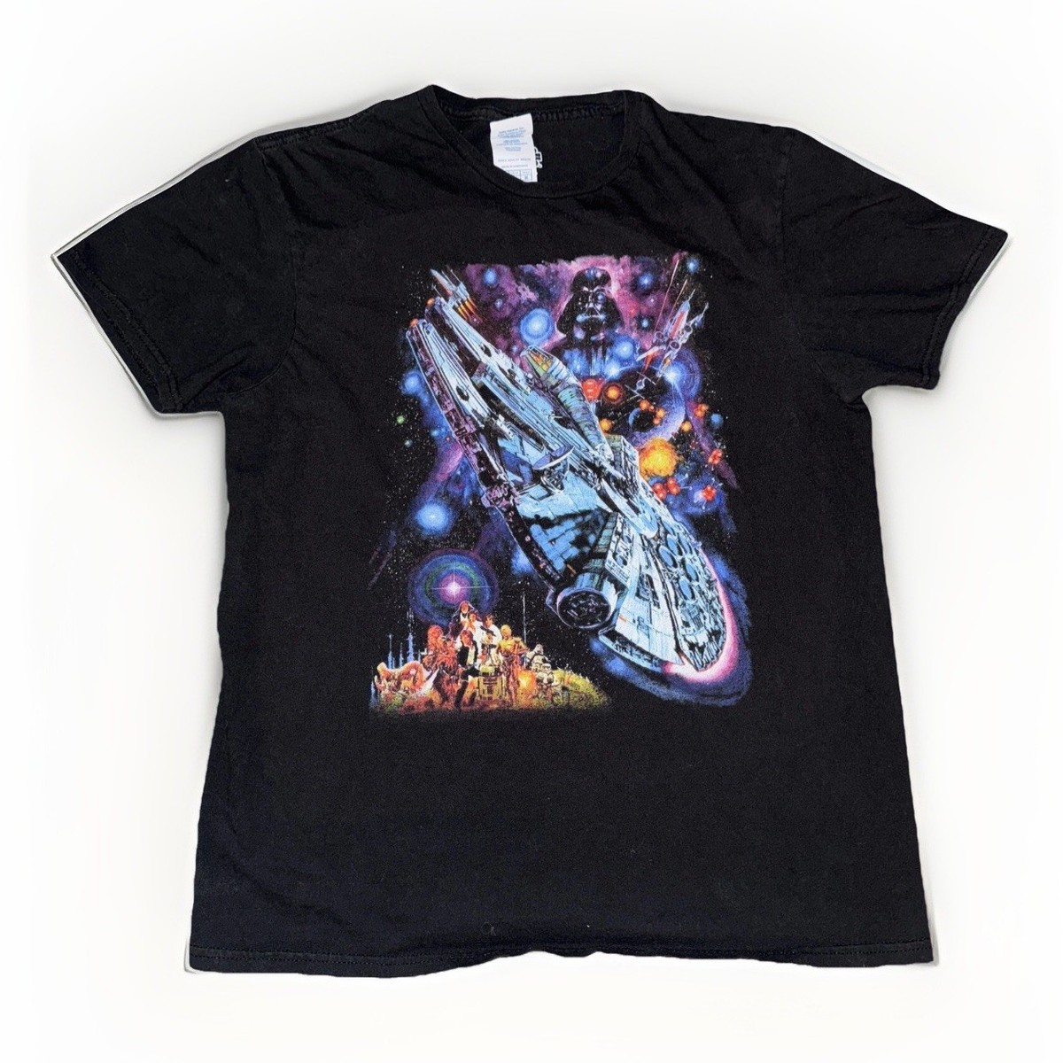 Vintage Star Wars Millennium Falcon T-Shirt Black Medium (18x24