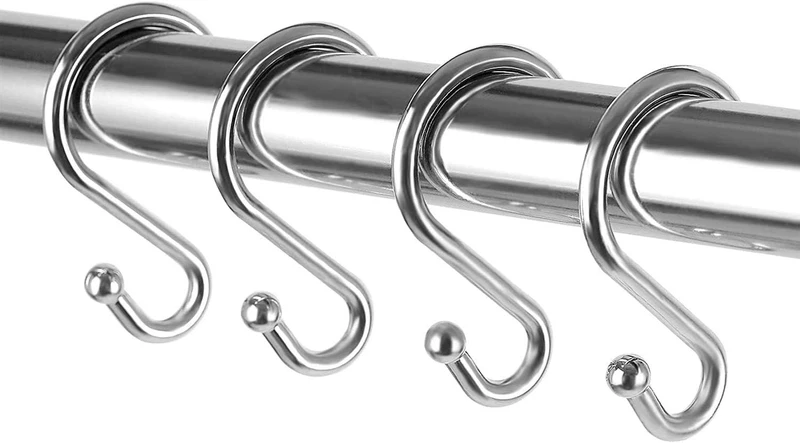 Metal Shower Curtain Hooks，Set of 12 Rings，Rust Resistant S Shaped Hooks Hangers