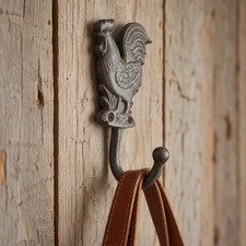 Rooster Wall Hook, Cast Iron Farmhouse Kitchen for Towels, Keys or Aprons, 6.3"