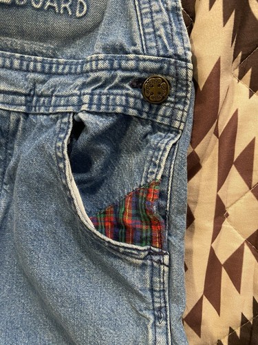Vintage Oshkosh Skateboard Vest Back Denim Overalls Distressed Kids Size 7 RARE! - Picture 7 of 14