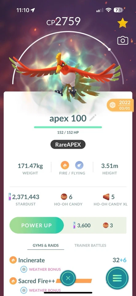 ✨ LEGEND APEX HO-OH - Max LV50 + 3 movimientos + baratija incluida Foto 4 de 4