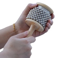 Wooden Cabasa Percussion Instrument with Metal Beaded Chain, Hand Shaker for