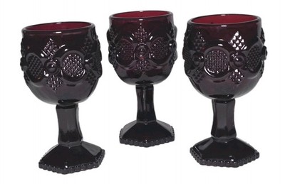 Avon 1876 Cape Cod Collection - wine Goblet - Ruby Red Glass -set of 3 - 4 1/2''