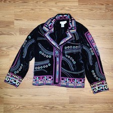 Vtg Coldwater Creek Black Crushed Velvet Embroidered Boho Artsy Jacket Sz PL
