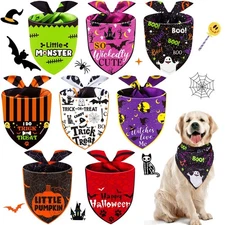 8 PCS Halloween Dog Bandanas Adjustable Pumpkin Bat Triangle Pet Scarf Bibs