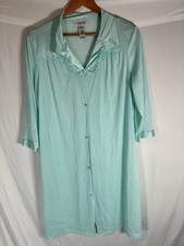 Vintage Vanity Fair Robe Medium Teal Blue Satin Lace Pockets Chemise Lingerie