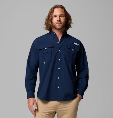 COLUMBIA Men's PFG Bahama II Long Sleeve Shirt, Collegiate Navy (NEW)