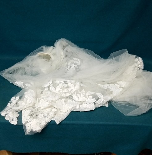 White Floral Lace Comb Chapel Veil Mantilla Wedding Bridal Appliques Cathedral