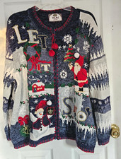 Vintage Tiara Womens Knit Cardigan Sweater Full Zip Christmas XL to 1X. 333