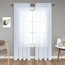 Sheer Curtains 90 Inches Long for Living Room 2 52"W x 90"L Pack of 2 White