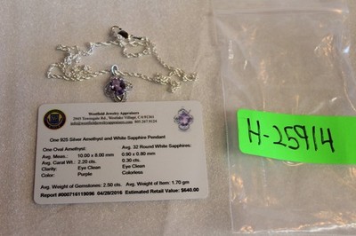 Lady's 2.50CT Purple Amethyst & White Sapphire Sterling Silver Pendant Necklace