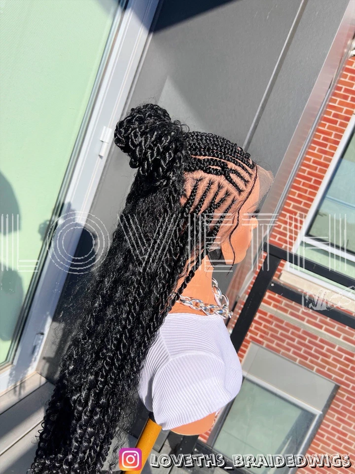 Human Hair CurlShips next day Cornrow Full lace Braided wig,black knotless braid - Image 4 of 4