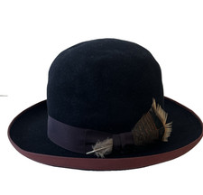 Mountain Man Bowler Hat/Derby Hat 100 Wool, Black w Silk Ribbon Hatband 7 1/4