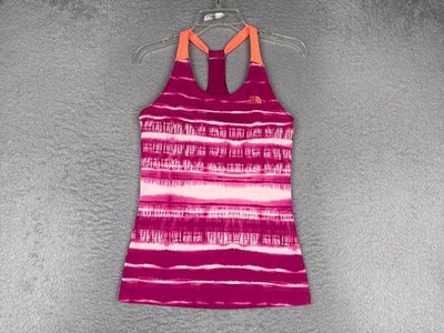 The North Face Shirt Women Small Pink Stripe Tank Sleeveless Scoop Neck Poly Gym
