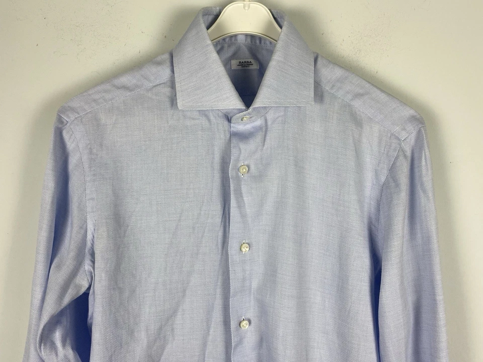 BARBA NAPOLI Men’s Blue Check Long Sleeve Lightweight  Button Down Shirt Size 39 - Image 2 of 4
