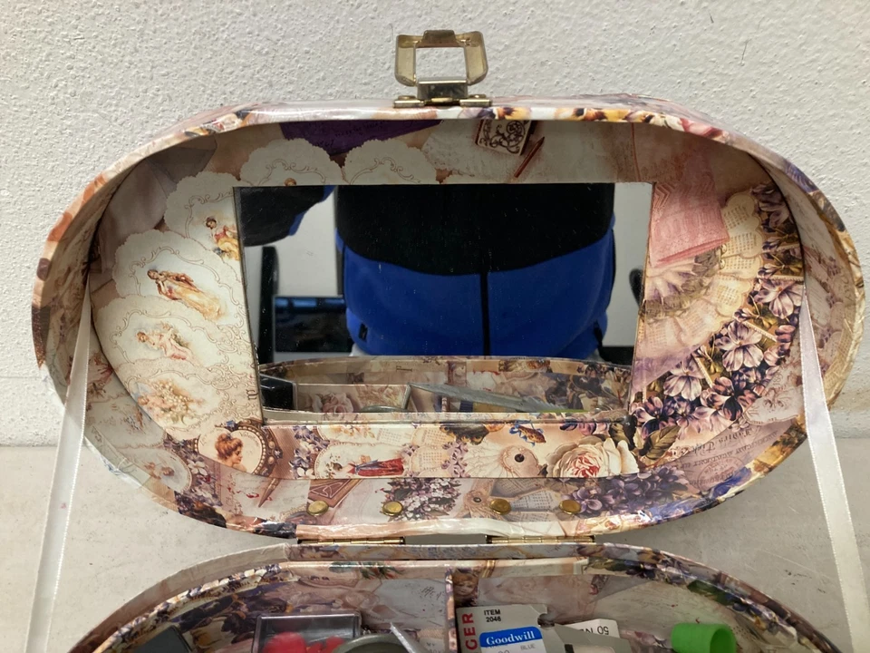 Estojo de trem cosmético Tri Coastal Makeup com bandeja e espelho vaidade caixa de joias - Imagem 3 de 4