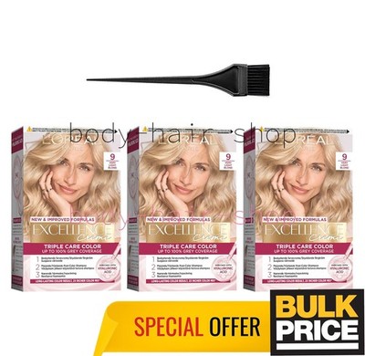 L'Oréal Excellence 9 Very Light Blonde Hair Color Cream Natural Luminous 3er ...