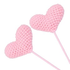 2Pcs Crochet Flower Heart Handmade Knitted Bouquet Pink