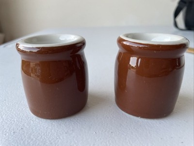 Vintage Hall Pottery Creamers /Toothpick Holders-2 Brown Glazed Bowl MCM 2.25 