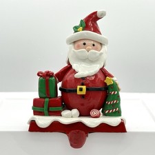 Vintage Retro Santa Christmas Stocking Mantel Hanger Glossy Claydough