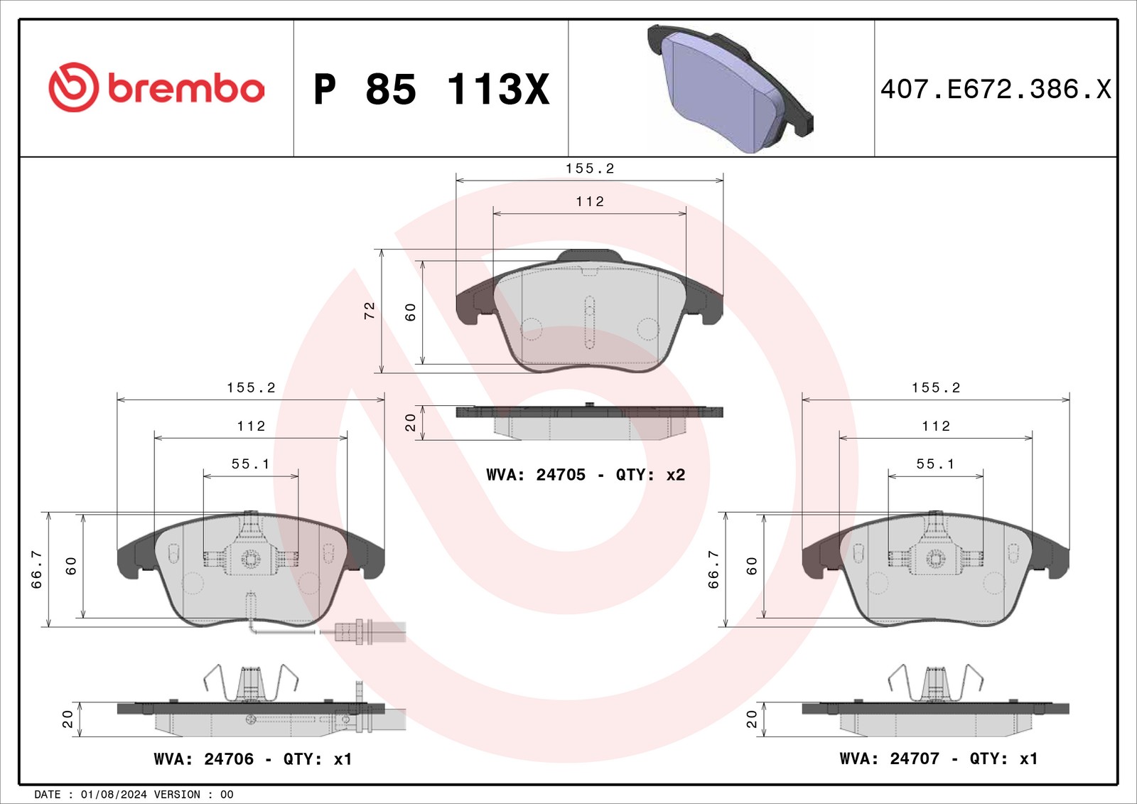Brake Pads Set Front Brembo P85113X 8K0698151A 8K0098301F 8K0698151F 8K0698151P - Image 8