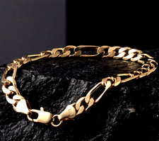 Heavy Men's 14k Gold Stamped Italian Figaro Link Bracelet 8" Inches 5MM