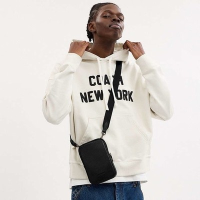 Coach CS044 Aden Crossbody Black Pebbled Leather Zip Bag Unisex
