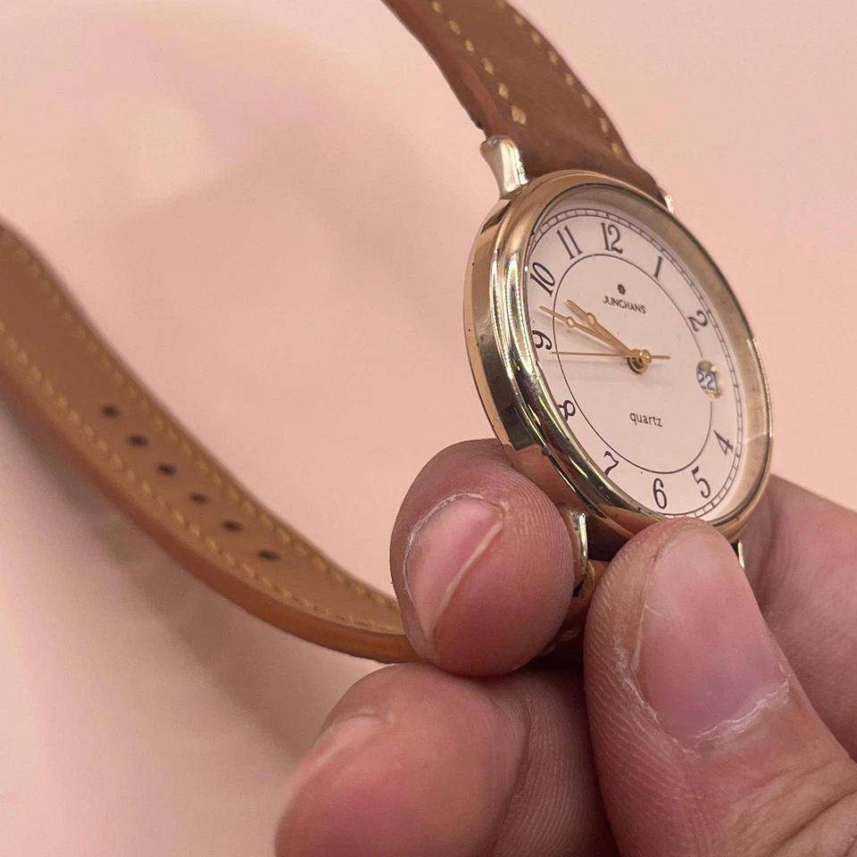 Кварцевые часы JUNCHANS дата золотистый коричневый кожаный ремешок EWJG-11029M - Изображение 4 из 4